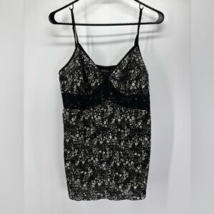 Allen B vintage Y2K babydoll camisole tank top XL ditzy floral black lace
